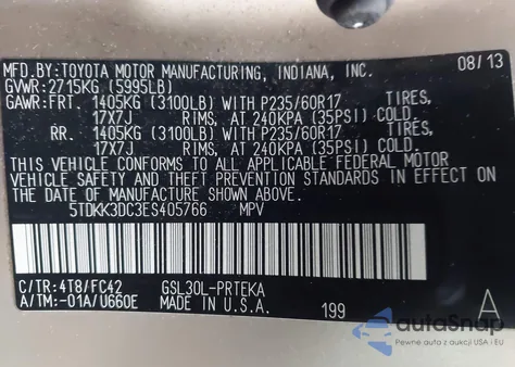 2014 Toyota Sienna Le V6 8 Passenger from USA, damaged, VIN 5TDKK3DC3ES405766